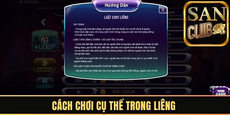 Cách chơi cụ thể trong Liêng
