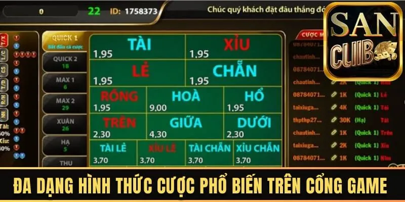 Đa dạng hình thức cược phổ biến trên cổng game